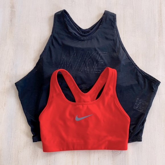 Nike Other - Nike dri fit workout gym bundle of black bra tank top and red sports bra xs
